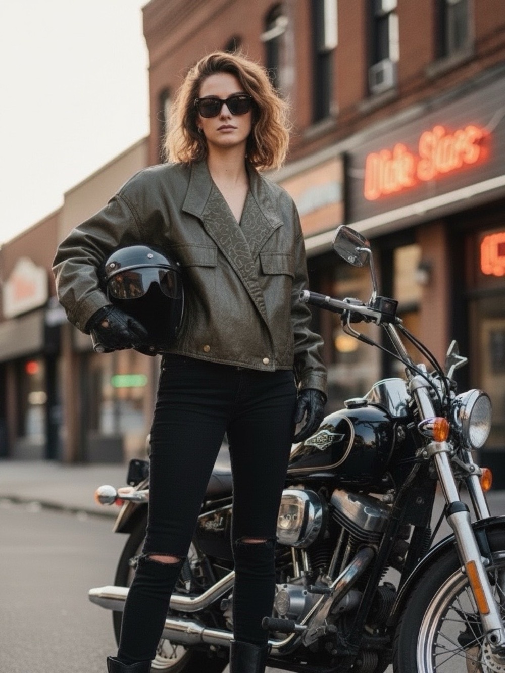 La Belle Olive Green Cropped Leather Jacket - Picture 1 of 6